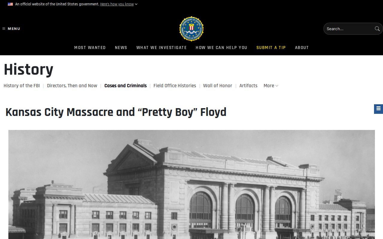 FBI historical case archive page documenting the Oklahoma arrest and later record trail of Charles Floyd