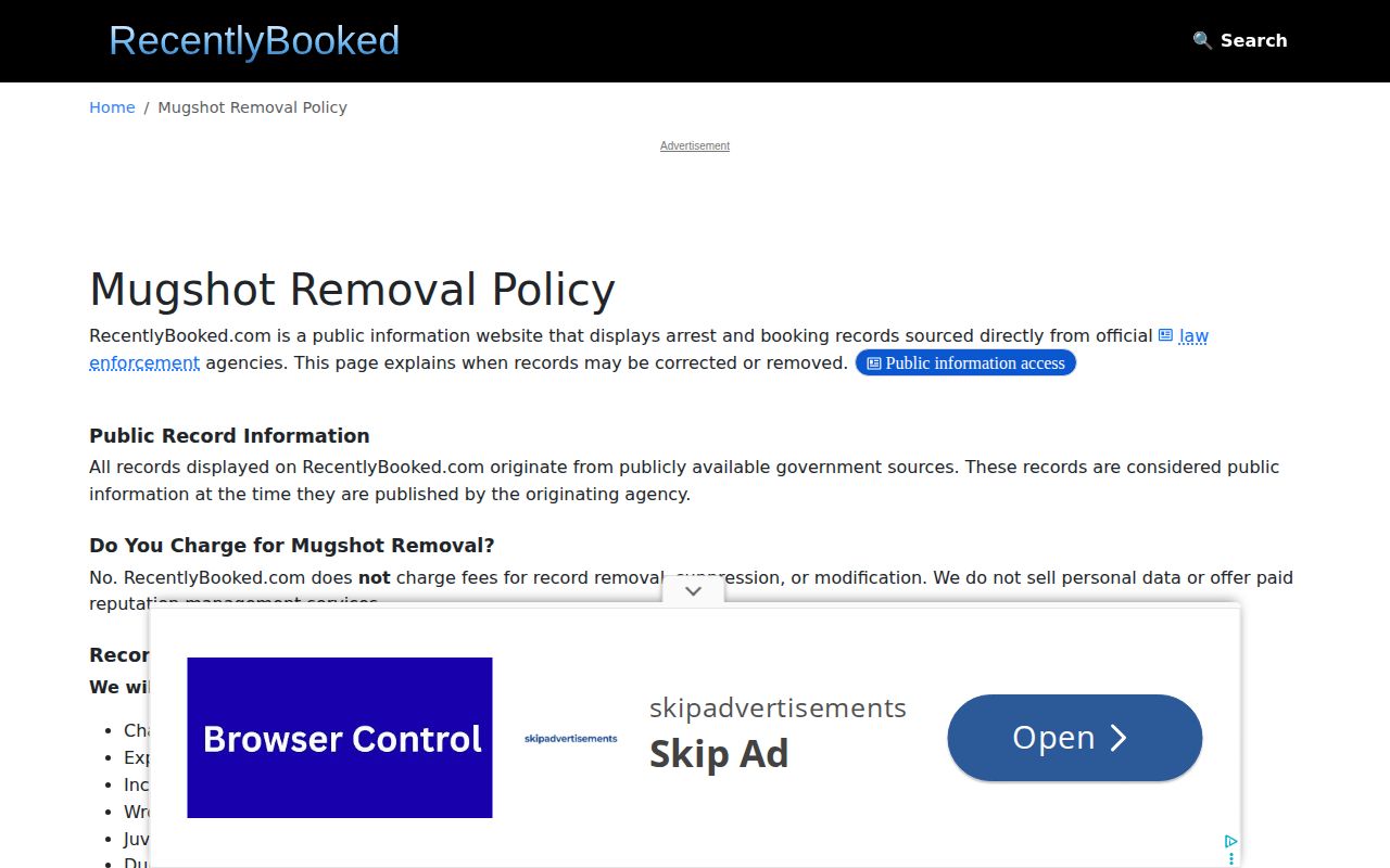 RecentlyBooked free correction and removal policy for an Oklahoma listing