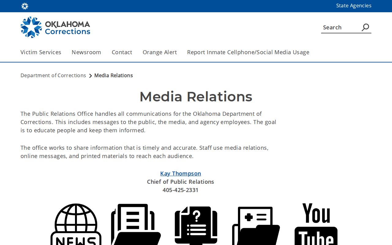 Oklahoma ODOC public data request page for corrections records
